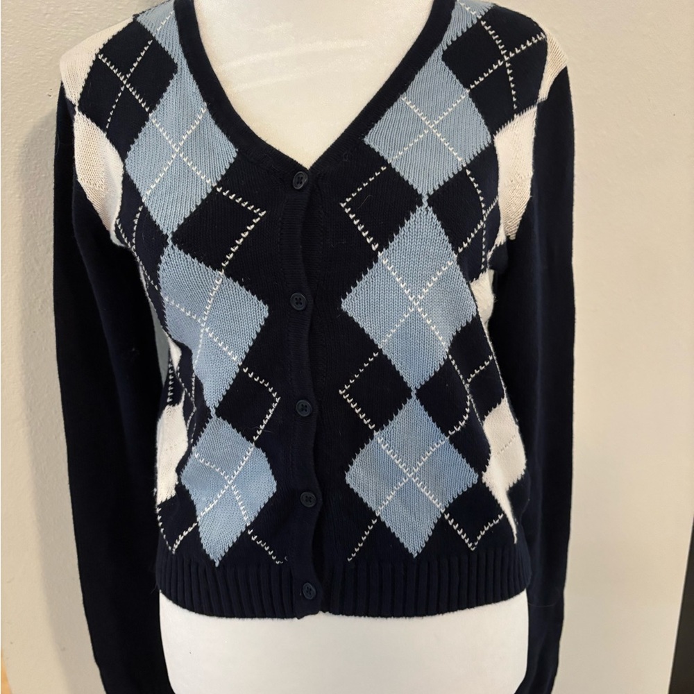 Brandy Melville Blue and Black Argyle Cardigan